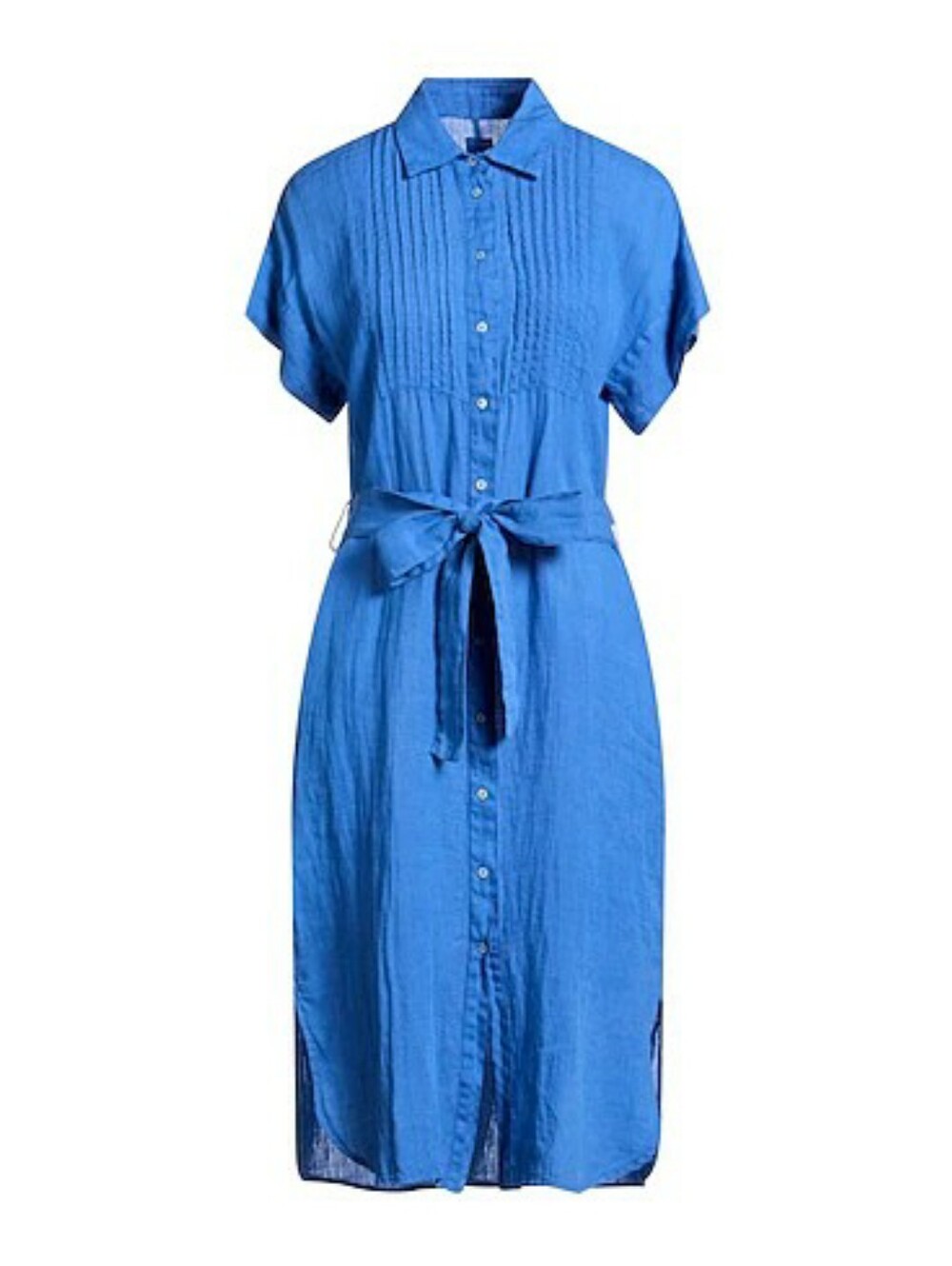 120% Lino Midi Shirt Dress Womens 44 Blue